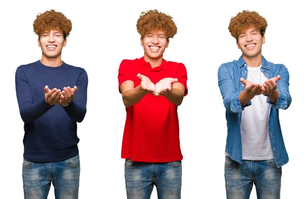 Collage Hombre Joven Con Diferentes Miradas Sobre Fondo Blanco Aislado —  Fotos de Stock