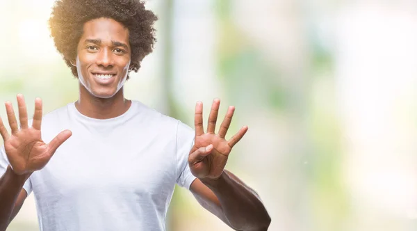 Afroamerikanischer Mann Über Isoliertem Hintergrund Der Mit Fingern Nummer Neun — Stockfoto