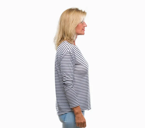 Middle Age Blonde Woman Isolated Background Looking Side Relax Profile — Stock Photo, Image