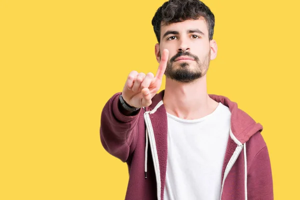 Jovem Homem Bonito Sobre Fundo Isolado Apontando Com Dedo Para — Fotografia de Stock