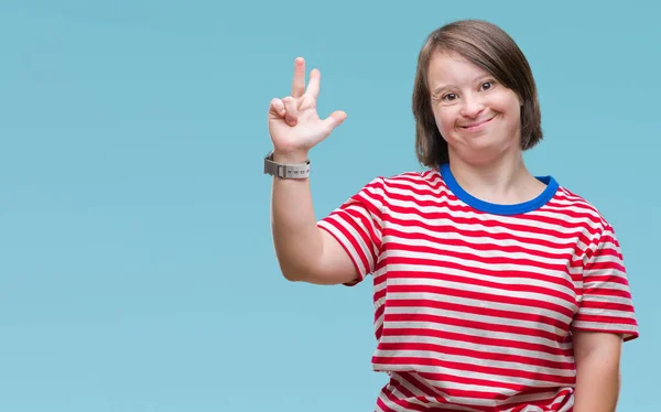 Young Adult Woman Syndrome Isolated Background Showing Pointing Fingers Number — Stock Photo, Image