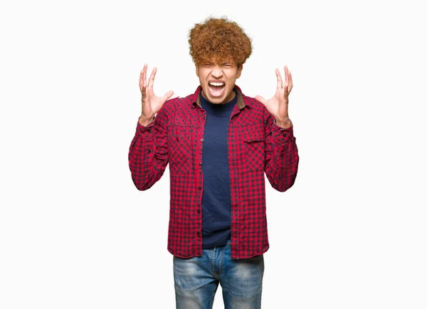 Jovem Estudante Bonito Com Cabelo Afro Vestindo Uma Jaqueta Comemorando — Fotografia de Stock