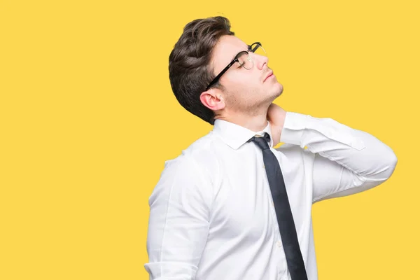 Joven Hombre Negocios Con Gafas Sobre Fondo Aislado Sufrimiento Lesión —  Fotos de Stock