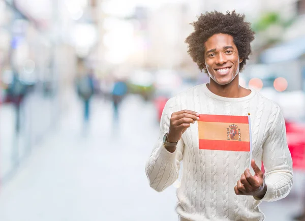 Afro American Człowiek Flaga Hiszpania Białym Tle Szczęśliwy Twarz Stałego — Zdjęcie stockowe