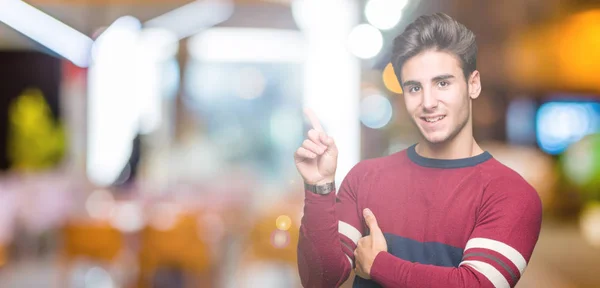 Young Handsome Man Isolated Background Big Smile Face Pointing Hand — Stock Photo, Image