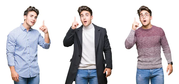 Collage Young Handsome Business Man Isolated Background Pointing Finger Successful — Stock Photo, Image