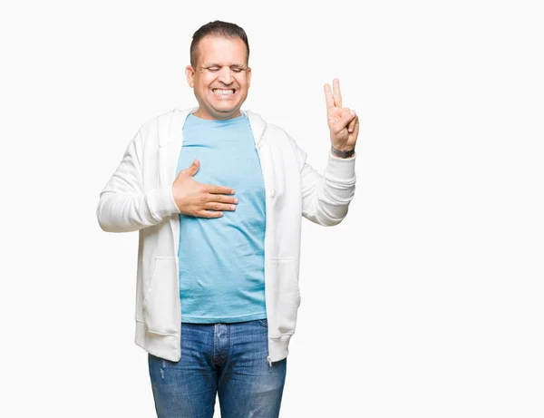 Hombre Árabe Mediana Edad Vistiendo Sudadera Sobre Fondo Aislado Jurando — Foto de Stock