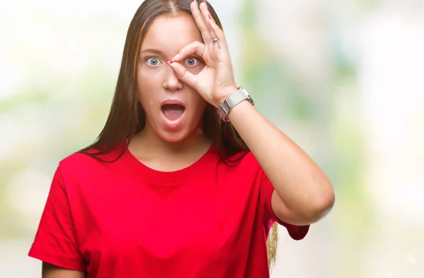 Jonge Mooie Kaukasische Vrouw Geïsoleerde Achtergrond Doen Gebaar Geschokt Met — Stockfoto