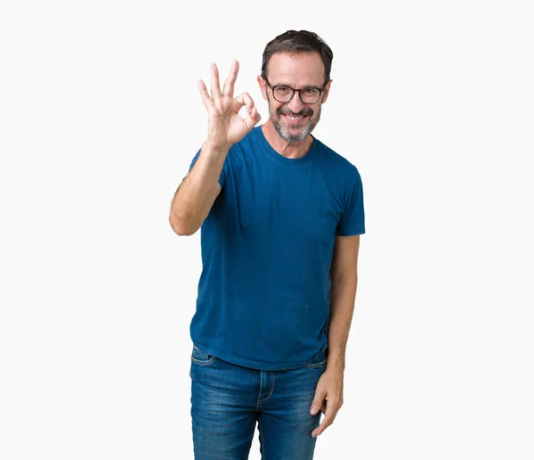 Handsome Middle Age Hoary Senior Man Wearin Glasses Isolated Background — Stock Photo, Image