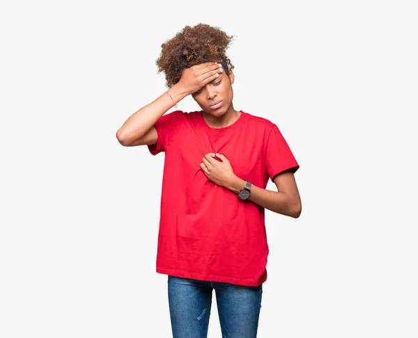 Linda Jovem Afro Americana Sobre Fundo Isolado Testa Tocante Para — Fotografia de Stock