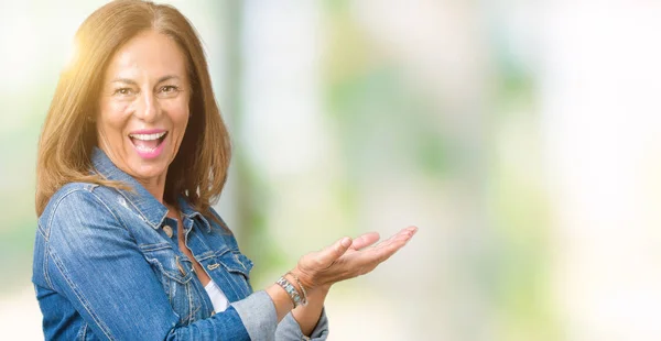 Beautiful Middle Age Woman Wearing Casual Denim Jacket Isolated Background — Stock Photo, Image