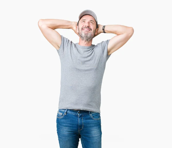 Stilig Medelåldern Hoary Senior Mannen Klädd Sport Cap Över Isolerade — Stockfoto