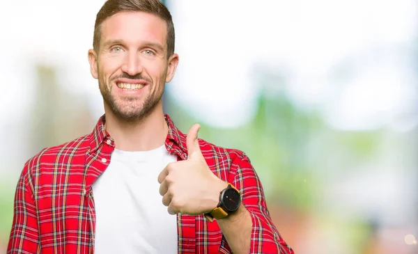 Handsome Man Wearing Casual Shirt Doing Happy Thumbs Gesture Hand — Stock Photo, Image