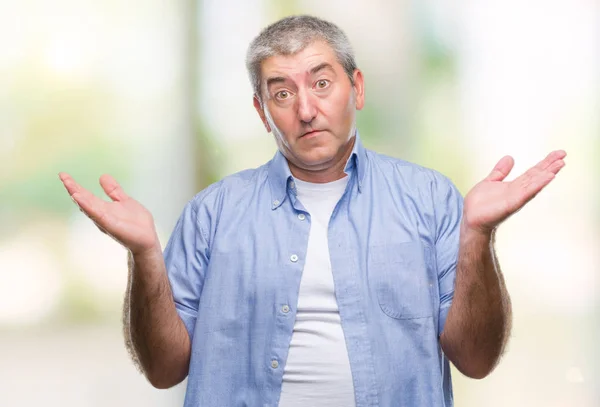 Handsome Senior Man Isolated Background Clueless Confused Expression Arms Hands — Stock Photo, Image