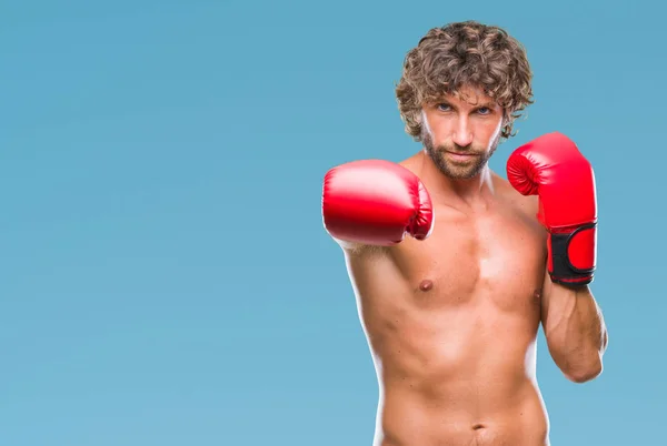 Stilig Spansktalande Boxare Man Klädd Boxningshandskar Över Isolerade Bakgrund Med — Stockfoto