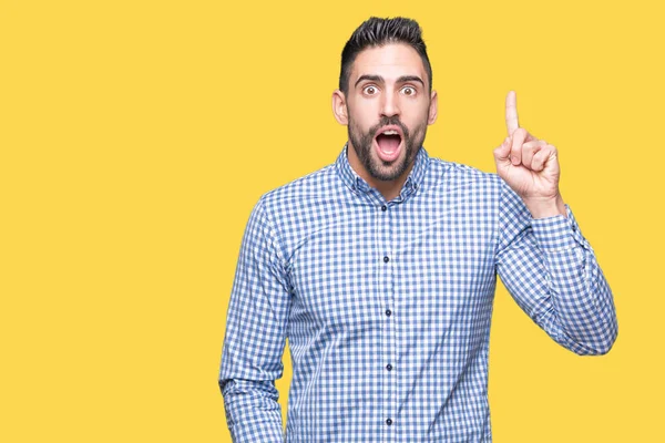 Joven Hombre Guapo Sobre Fondo Aislado Apuntando Con Dedo Hacia — Foto de Stock