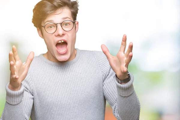 Joven Hombre Guapo Con Gafas Sobre Fondo Aislado Celebrando Loco — Foto de Stock