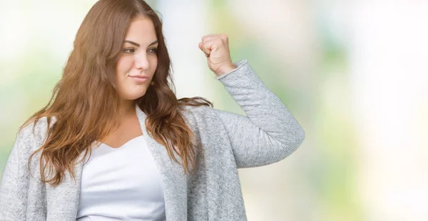 Mulher Bonita Size Jovem Usando Jaqueta Inverno Sobre Fundo Isolado — Fotografia de Stock