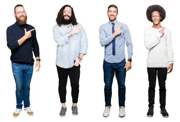 Collage Gruppen Unga Män Isolerade Vitbakgrund Glada Med Ett Leende — Stockfoto