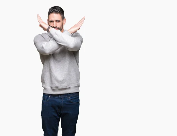 Jovem Homem Bonito Vestindo Camisola Sobre Fundo Isolado Expressão Rejeição — Fotografia de Stock