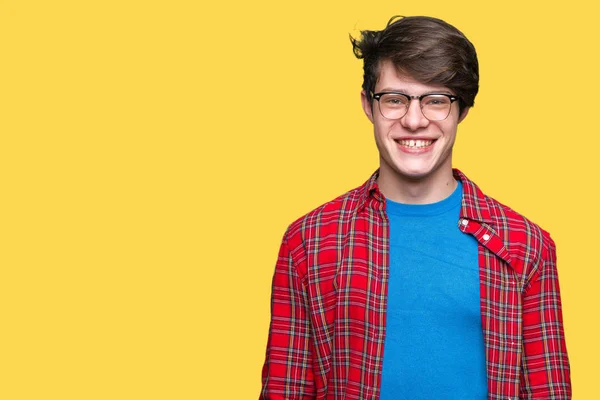 Mladý Pohledný Student Muž Nosí Brýle Izolované Pozadí Príma Úsměvem — Stock fotografie