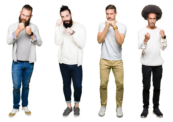 Collage Grupp Unga Män Över Vit Isolerade Bakgrund Redo Att — Stockfoto