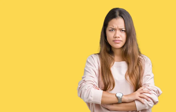 Junge Schöne Brünette Frau Trägt Rosa Sweatshirt Über Isoliertem Hintergrund — Stockfoto