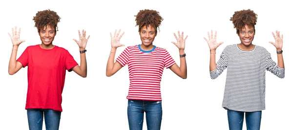 Collage Joven Hermosa Chica Africana Sobre Fondo Aislado Mostrando Apuntando — Foto de Stock