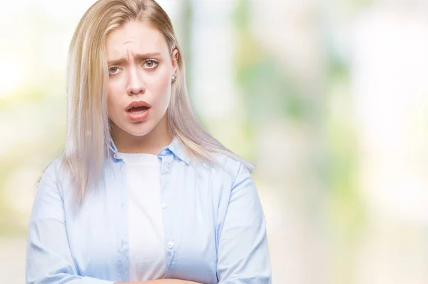 Jonge Blonde Vrouw Geïsoleerde Achtergrond Scepticus Nerveus Afkeurende Uitdrukking Het — Stockfoto