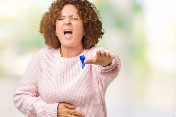 Mujer Mayor Mediana Edad Con Cambiante Conciencia Cinta Color Azul —  Fotos de Stock