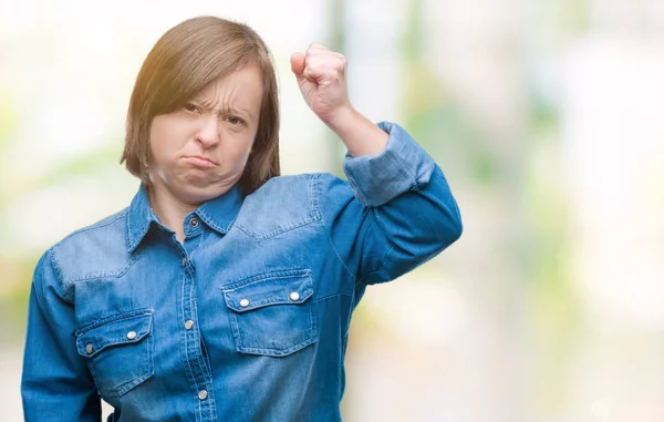 Mujer Adulta Joven Con Síndrome Sobre Fondo Aislado Enojado Loco — Foto de Stock