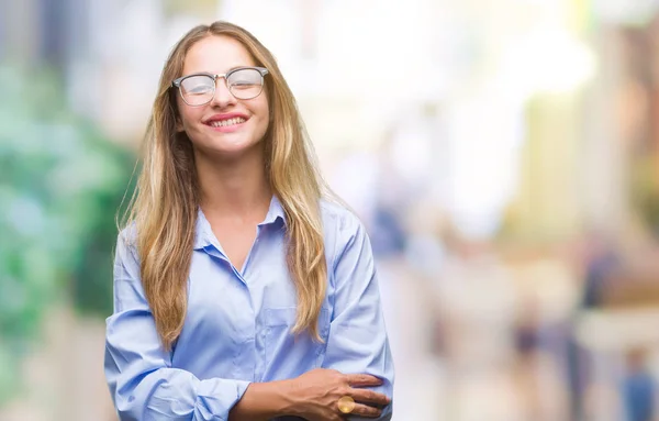 Jovem Mulher Negócios Loira Bonita Usando Óculos Sobre Fundo Isolado — Fotografia de Stock