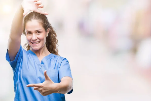 Young Brunette Doctor Girl Wearing Nurse Surgeon Uniform Isolated Background — Stock Photo, Image