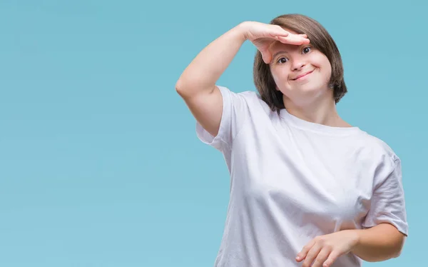 Mladé Dospělé Ženy Downovým Syndromem Izolované Pozadí Velmi Šťastný Usmívající — Stock fotografie