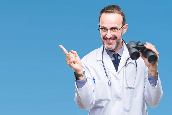 Middle Age Senior Hoary Doctor Man Looking Binoculars Isolated Background — Stock Photo, Image