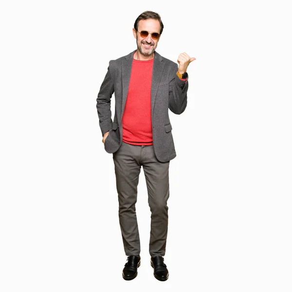 Middle Age Handsome Business Man Wearing Sunglasses Smiling Happy Face — Stock Photo, Image