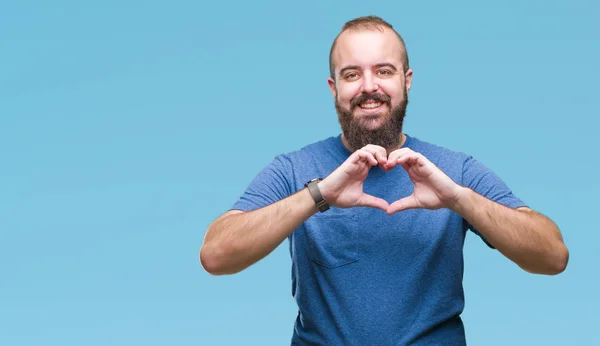 Homem Jovem Hipster Caucasiano Sobre Fundo Isolado Sorrindo Amor Mostrando — Fotografia de Stock