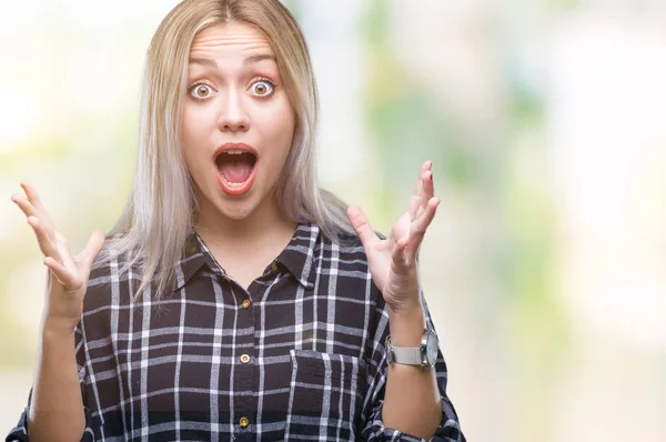 Young Blonde Woman Isolated Background Celebrating Crazy Amazed Success Arms — Stock Photo, Image