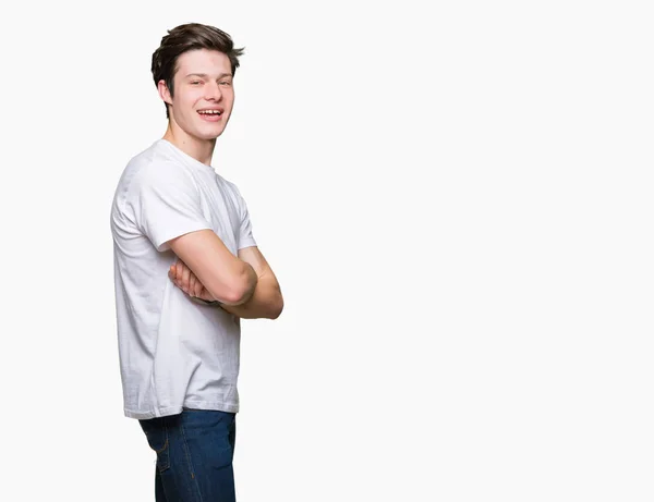 Young Handsome Man Wearing Casual White Shirt Isolated Background Happy — Stock Photo, Image