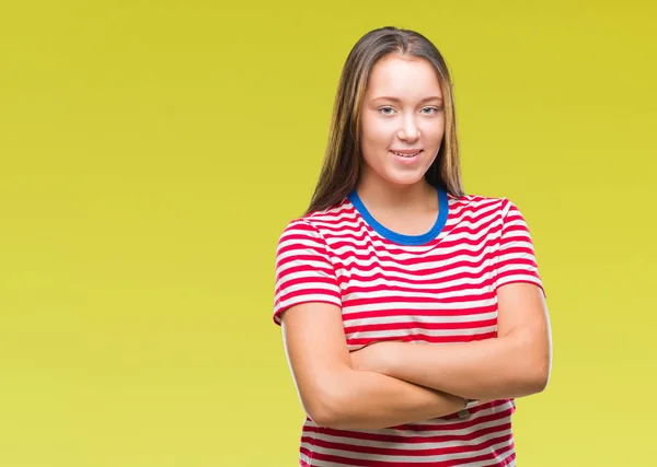 Young Caucasian Beautiful Woman Isolated Background Happy Face Smiling Crossed — Stock Photo, Image