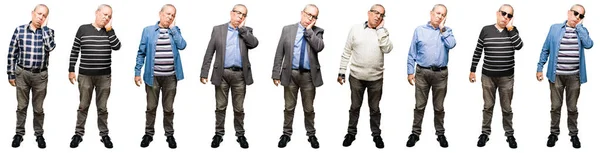 Collage Eines Gut Aussehenden Älteren Mannes Mit Weißem Isoliertem Hintergrund — Stockfoto