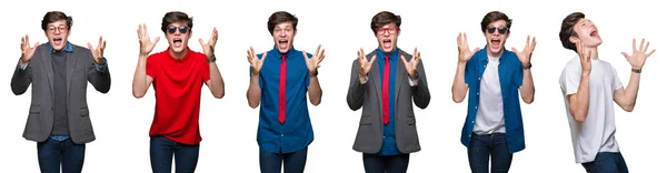 Collage Hombre Joven Sobre Fondo Blanco Aislado Celebrando Loco Sorprendido — Foto de Stock