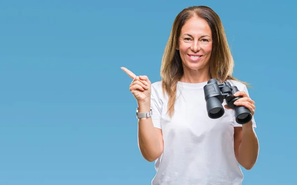Middle Age Hispanic Woman Looking Binoculars Isolated Background Very Happy — Stock Photo, Image