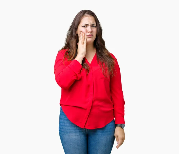 Schöne Size Junge Geschäftsfrau Über Isoliertem Hintergrund Die Mund Mit — Stockfoto