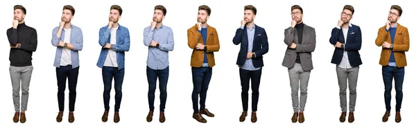 Collage Handsome Young Business Man Wearing Different Looks White Isolated — Stock Photo, Image