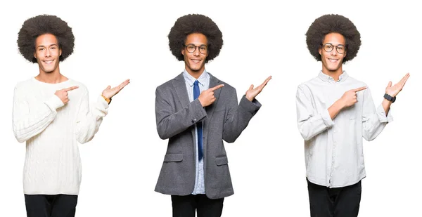 Colagem Jovem Com Cabelo Afro Sobre Fundo Isolado Branco Espantado — Fotografia de Stock