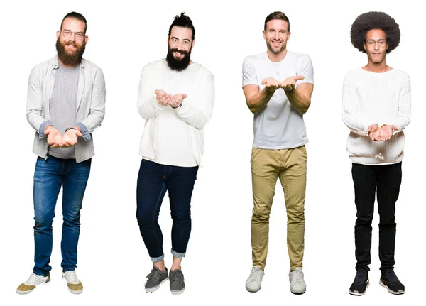 Collage Van Groep Jonge Mannen Witte Geïsoleerd Background Smiling Met — Stockfoto