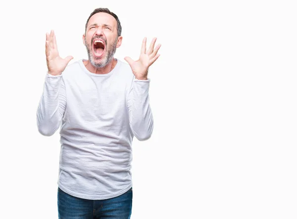 Edad Media Hoary Hombre Mayor Con Camiseta Blanca Sobre Fondo —  Fotos de Stock