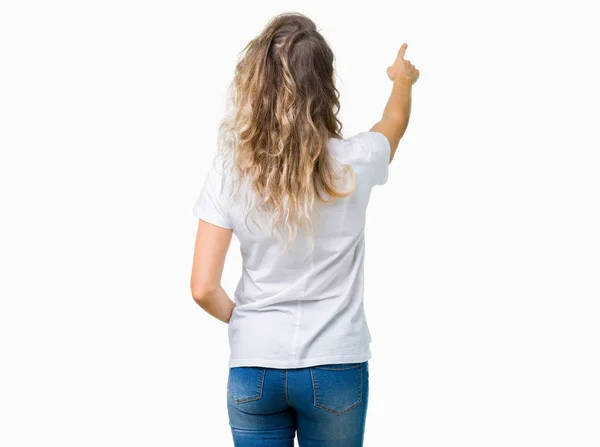 Mooie Jonge Blonde Vrouw Dragen Bril Geïsoleerde Achtergrond Posing Achteruit — Stockfoto