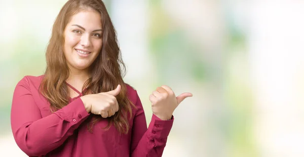 Mulher Bonita Size Jovem Sobre Fundo Isolado Apontando Para Trás — Fotografia de Stock